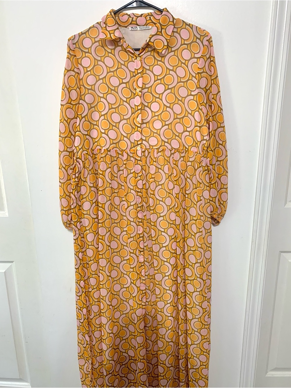 Pink & Mustard Geometric Long Sleeve Shirt Dress